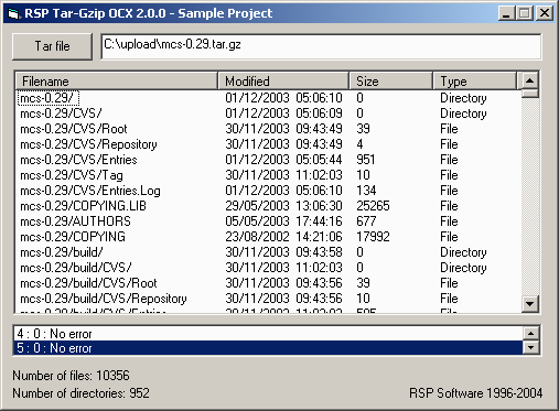 RSP Tar Gzip OCX Screenshot
